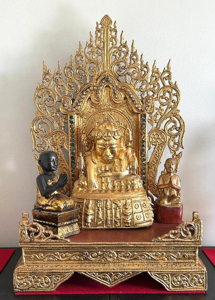 Prachtig Mandalay-altaar met Boeddha's - Birma - 1930, Antiek en Kunst, Kunst | Niet-Westerse kunst, Ophalen