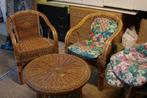 rotan zitsetje: 4 zeteltjes met kussens en tafeltje, Tuin en Terras, Tuinsets en Loungesets, Ophalen, 4 zitplaatsen, Gebruikt