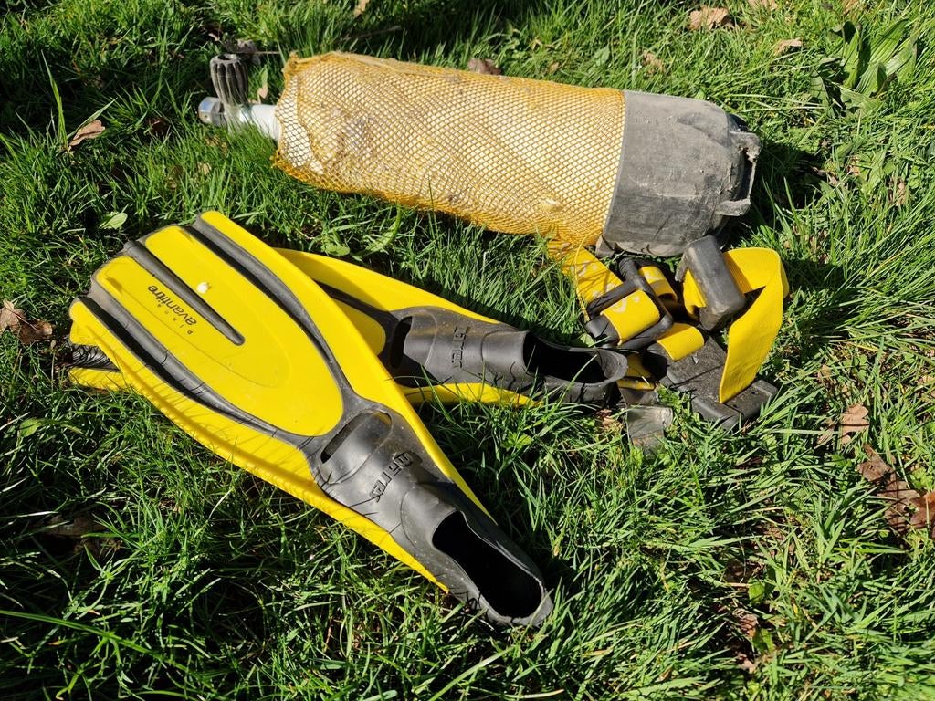 Matériel de plongée (bouteille, palmes et plombs+ ceinture), Sports nautiques & Bateaux, Enlèvement