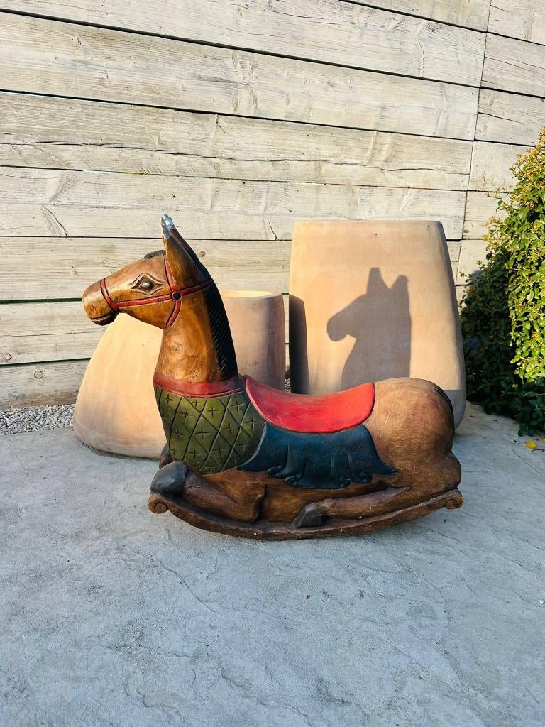 houten hobbelpaard – vintage decoratie – handgemaakt, Huis en Inrichting, Woonaccessoires | Overige, Gebruikt, Hout, Bruin, Vintage