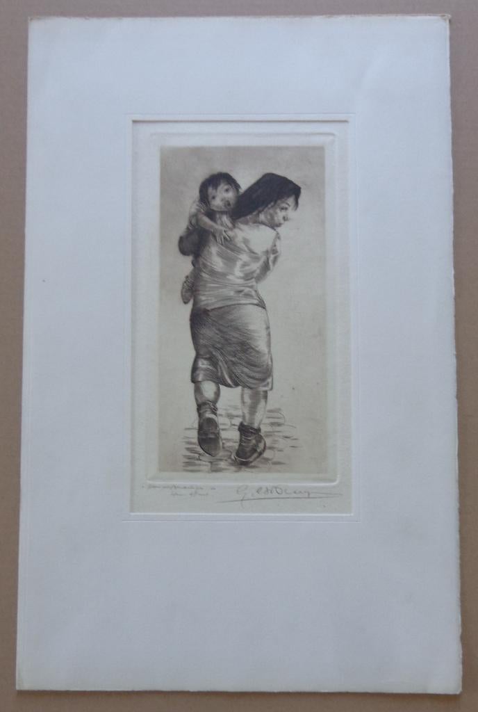 GUSTAAF DE BRUYNE / HAVENMEISJE / ZW-W ETS / 52x32cm / SIG, Enlèvement ou Envoi