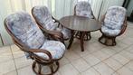 Rotan tuinset met ronde tafel en 4 roterende zetels, Ophalen, Gebruikt, Rotan, Tuinset