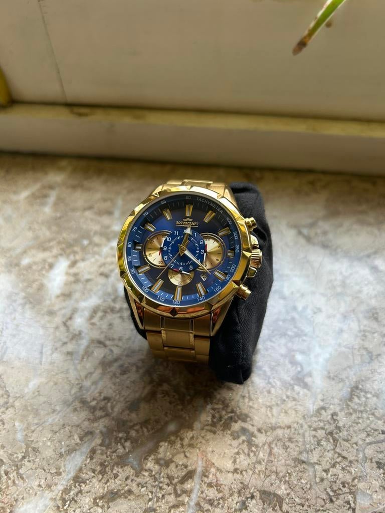 Rotorcraft herenhorloge Savage Goud/Blauw, Bijoux, Sacs & Beauté, Montres | Hommes, Enlèvement, Comme neuf, Or, Montre-bracelet