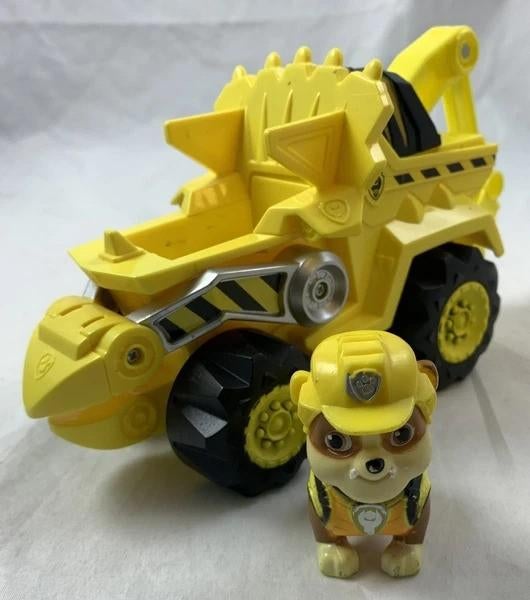 PAW Patrol Dino Rescue Rubble Deluxe Voertuig en figuur Geel, Verzenden, Zo goed als nieuw