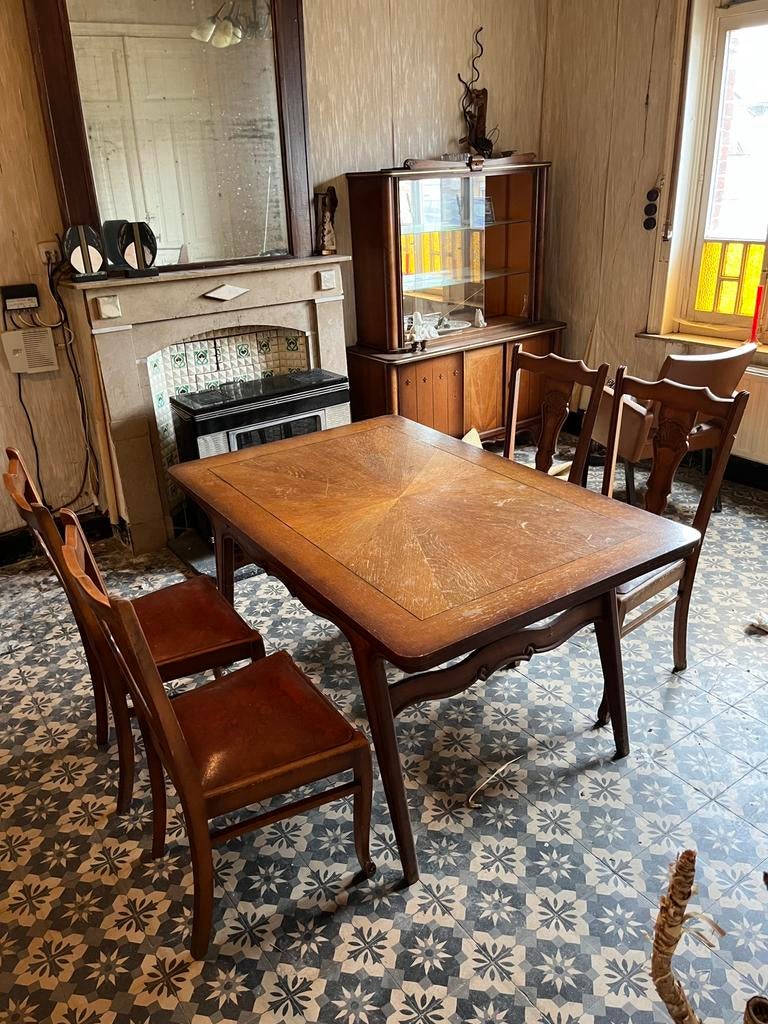 Table à manger avec 4 chaises — Ensemble vintage en bois, Enlèvement