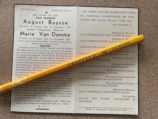 guerre 40-45 Bombardement allié de Rieme 1944 Buysse A., Collections, Images pieuses & Faire-part, Image pieuse, Enlèvement ou Envoi