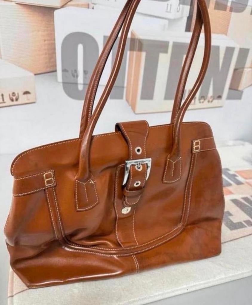 Sac pour femme en cuir marron marron Vintage Abro Italy, Enlèvement ou Envoi, Comme neuf, Brun, Sac à main