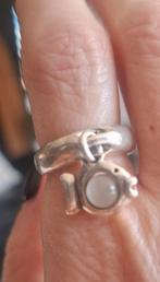 Clio blauwe visring T52 bal, Handtassen en Accessoires, Ringen, Ophalen of Verzenden, Dame of Heer, Met parel, Zilver