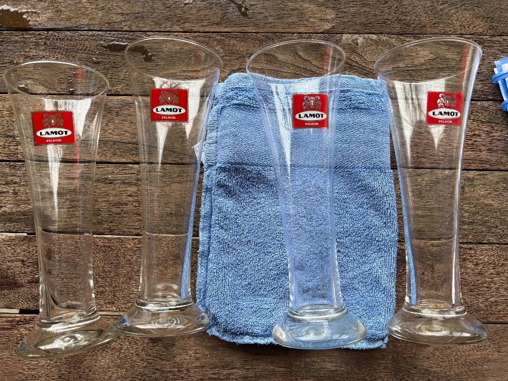 Lamot (4 verres), Collections, Marques de bière, Utilisé, Verre ou Verres, Autres marques, Enlèvement ou Envoi
