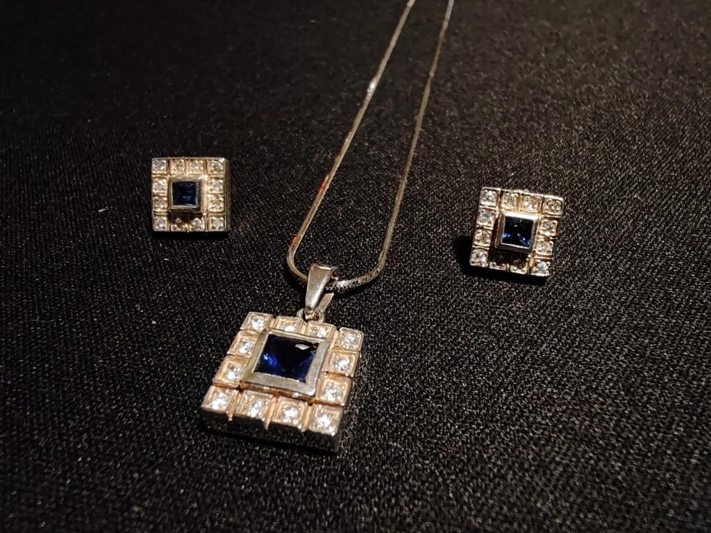 Mooi setje oorbellen hanger en ketting (925 zilver), Handtassen en Accessoires, Kettingen, Ophalen, Zilver, Zilver