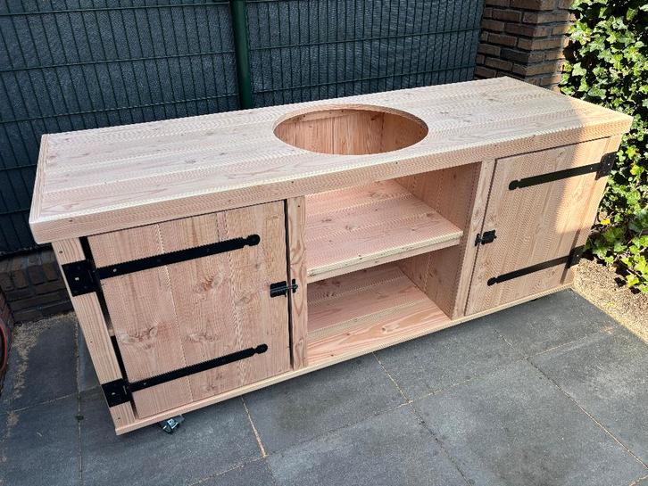 Uniek meubel voor kamado, BBQ van douglashout of steigerhout, Jardin & Terrasse, Cuisines extérieures, Neuf, Enlèvement