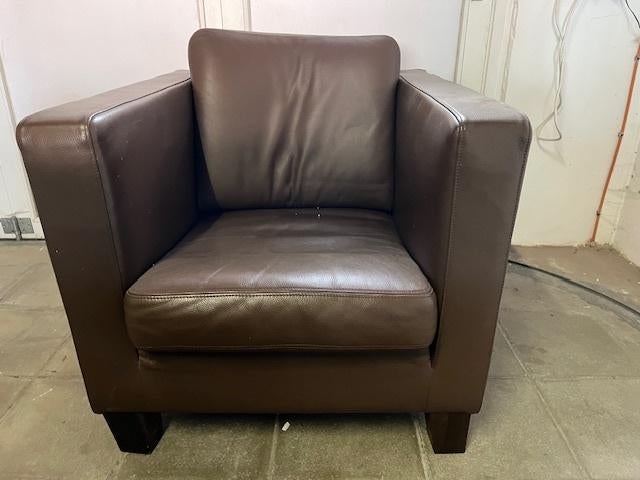 zetels (3-zit, 2 x 1-zit, donkerbruine kleur), Huis en Inrichting, Zetels | Zetels, Ophalen, Gebruikt, 150 tot 200 cm, Driepersoons