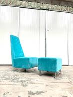 Blauwe lounge zetel met ottoman, Ophalen, Zo goed als nieuw
