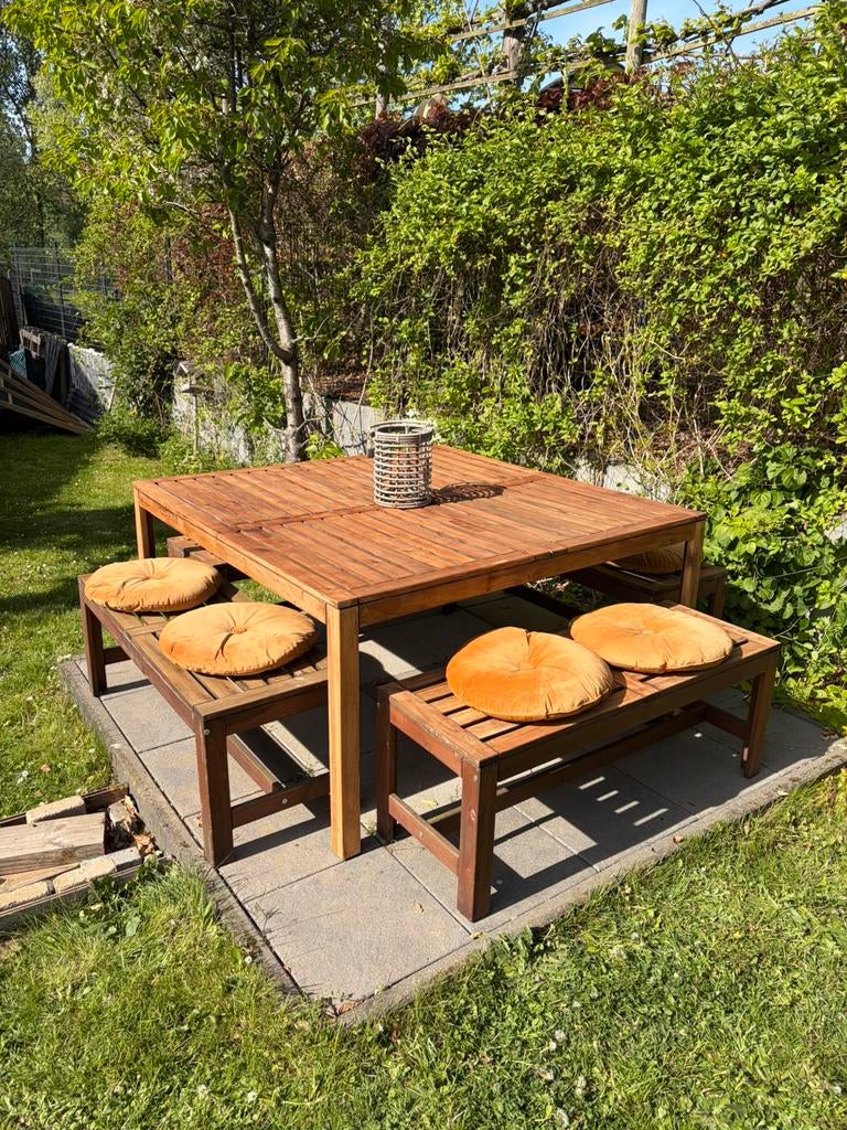 Tuintafel en banken voor 8 personen, Tuin en Terras, Ophalen, Gebruikt