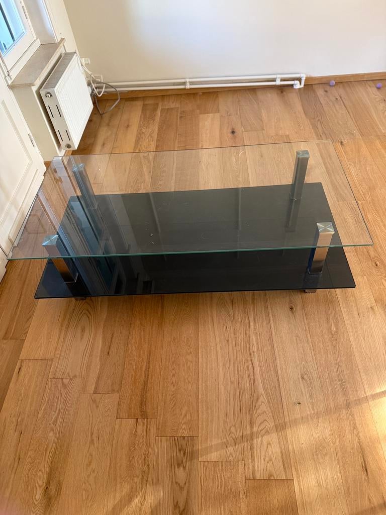 Table basse en verre épais, 100 à 150 cm, Moins de 50 cm, Comme neuf, Verre