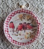 Glazen kerstbal, goudvink / vogel, rood /wit geruite stof, Gebruikt, -, -, Ophalen of Verzenden