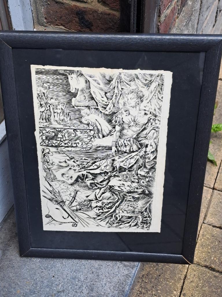 gravure monograme jean denis maillard, Antiek en Kunst, Kunst | Etsen en Gravures, Gravure, Ophalen of Verzenden