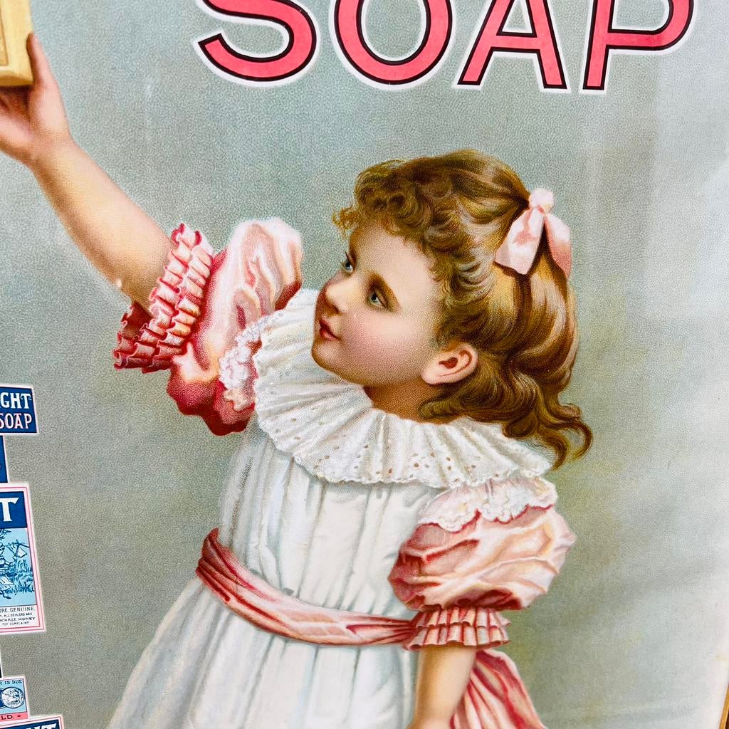 Zeer zeldzame lithografie onder frame voor Sunlight zeep, Verzamelen, Merken en Reclamevoorwerpen, Ophalen, Gebruikt, Reclamebord