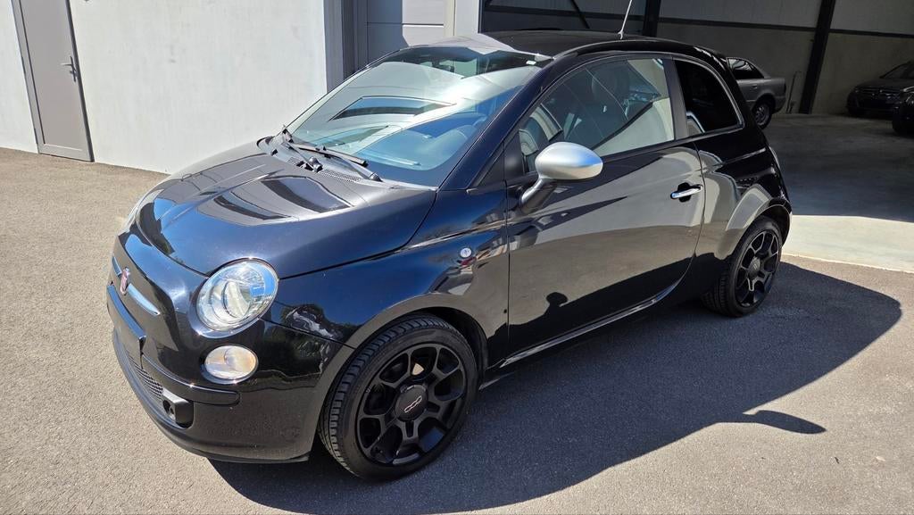 Fiat 500 Sport 1.2 Benzine | Leder | Airco | Zwart Hemeldak, Auto's, Voorwielaandrijving, Zwart, Zwart, Leder