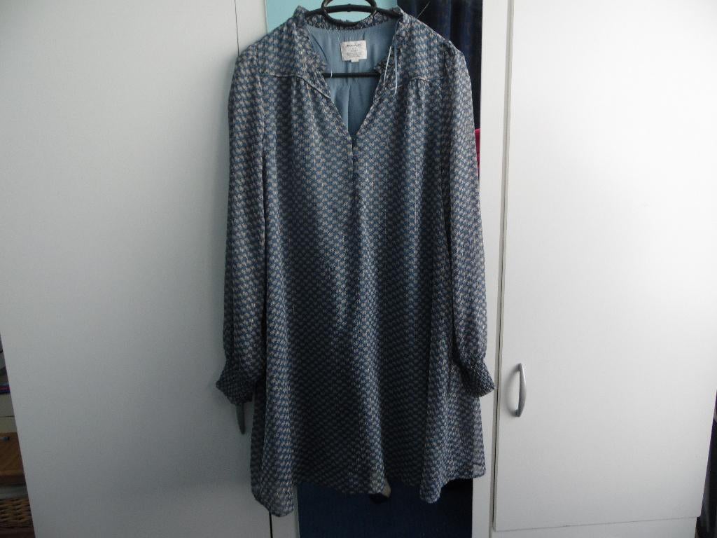 ZELFGEMAAKTE JURK 1 2 3, Kleding | Dames, Jurken, Zo goed als nieuw, Maat 36 (S), Blauw, Knielengte, Ophalen of Verzenden