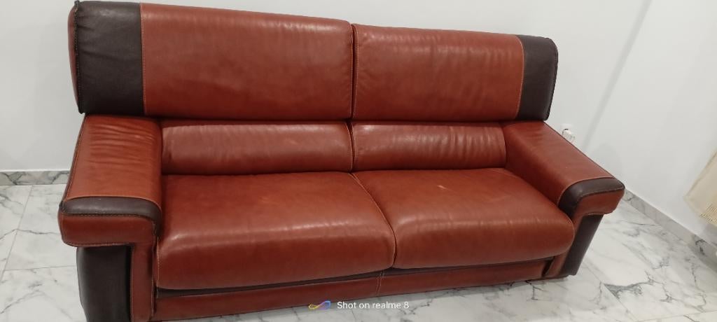 Salon cuir véritable 3 et 2 places, Enlèvement ou Envoi, Comme neuf, Quatre personnes ou plus, Cuir