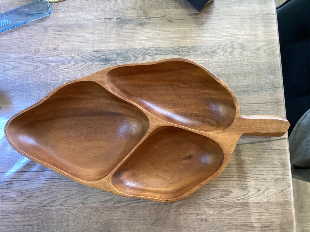 Grand plateau apéritif vintage ‘’feuille’’ 52cm, Antiek en Kunst, Antiek | Schalen, Ophalen