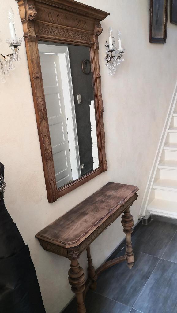 mechelse side-tafel en spiegel, Antiquités & Art, Antiquités | Meubles | Tables, Enlèvement