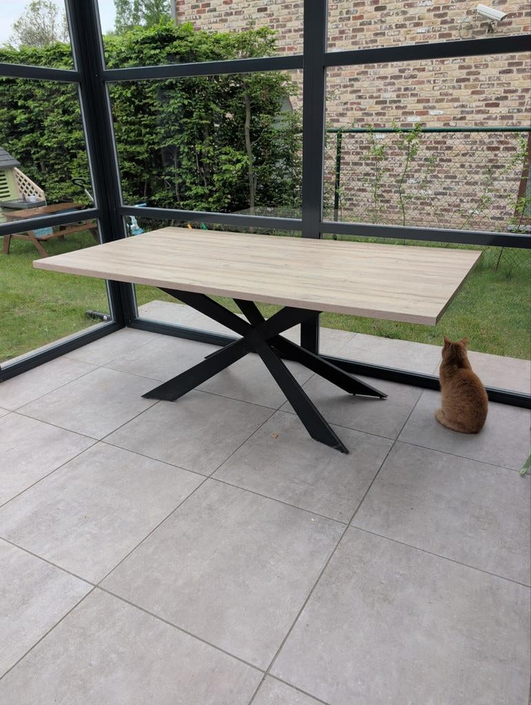 Moderne Eettafel / Tuintafel met zwart metalen spinpoot, Enlèvement, Osier