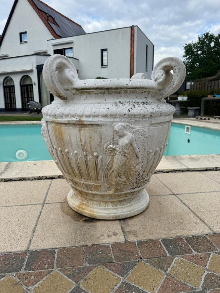 2 stuks OUDE ZEER GROTE BLOEMBAK van marmercement PLANTENBAK, Tuin en Terras, Ophalen, Gebruikt