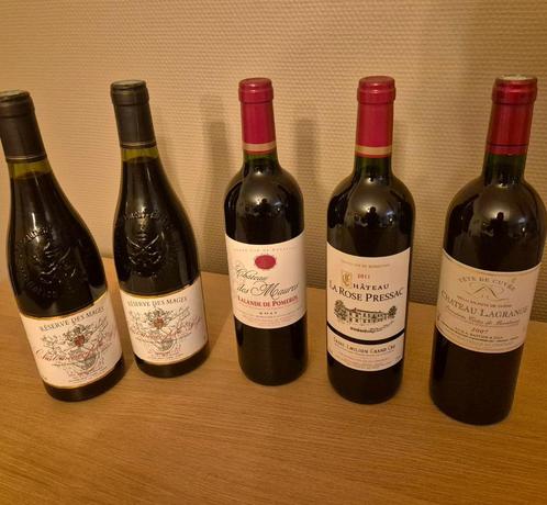 vins de Bordeaux & Rhône – Lot de 5 Bouteilles anciennes – T, Verzamelen, Wijnen, Zo goed als nieuw, Rode wijn, Frankrijk, Vol
