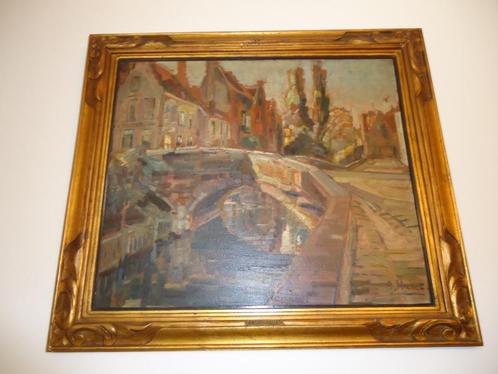 ANDRE HALLET °1890-1959 pont au café 'de Rozenbrouw' Bruges, Antiquités & Art, Art | Peinture | Moderne, Enlèvement