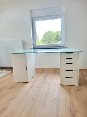 Ikea bureau - Alex met glazen blad, Huis en Inrichting, Ophalen, Gebruikt, Bureau