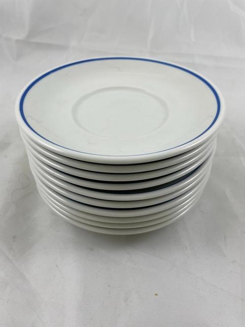 10 witte schoteltjes met blauwe rand voor onder koffietas, Antiek en Kunst, Antiek | Servies los, Ophalen of Verzenden