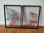 2 tableaux thaï, fond transparent, personnages colorés, Antiquités & Art, Enlèvement ou Envoi