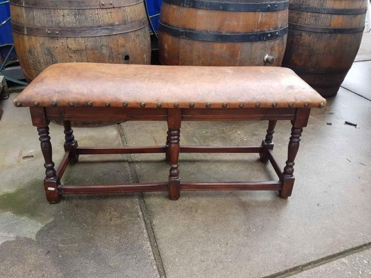 Toffe antieke bank met lederen top, bekleding., Antiek en Kunst, Antiek | Meubels | Stoelen en Sofa's, Ophalen