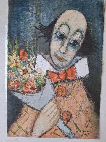 Originele kleurlitho van Hubert De Vries "Clown" beschikbaar voor biedingen