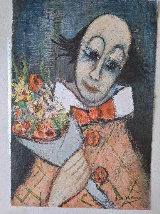Originele kleurlitho van Hubert De Vries "Clown", Antiek en Kunst, Kunst | Litho's en Zeefdrukken, Ophalen of Verzenden