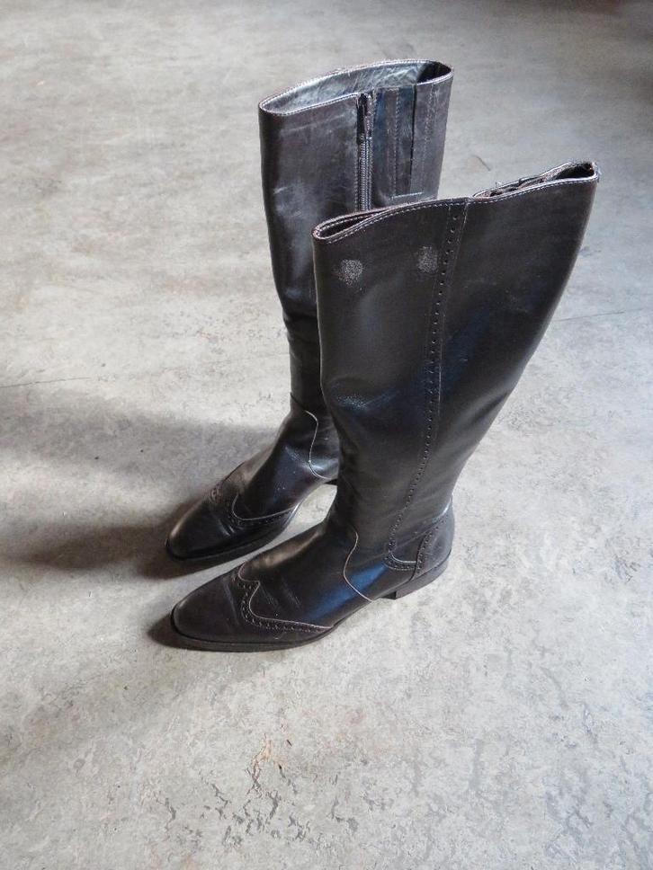 Lederen dameslaarzen - maat 39, Kleding | Dames, Schoenen, Zo goed als nieuw, Bruin, Ophalen of Verzenden