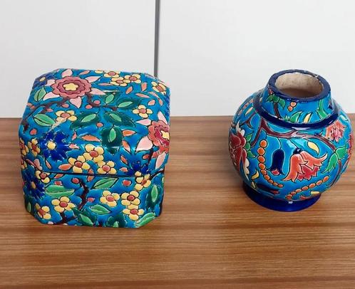 Emaux de longwy, juwelendoosje en vaasje, Antiek en Kunst, Antiek | Porselein, Ophalen of Verzenden