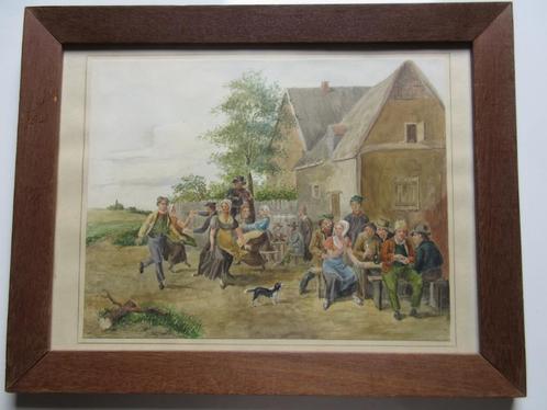 Aquarelle "Après Teniers" de L. Boschmans, Antiquités & Art, Art | Peinture | Classique, Enlèvement ou Envoi