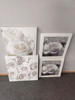 Lot de 4 tableaux décoratifs roses blanches, Enlèvement