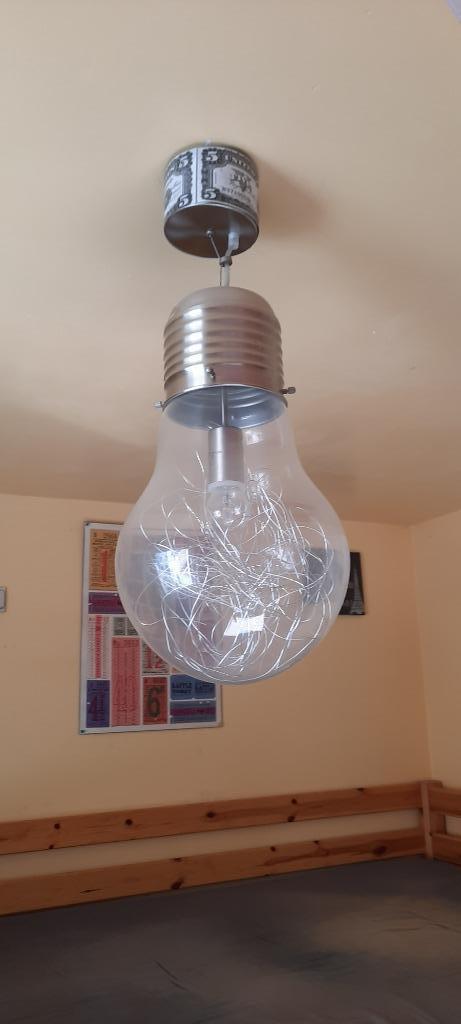 Lustre en verre et alu, en forme d’ampoule, Huis en Inrichting, Lampen | Kroonluchters, Zo goed als nieuw, Glas, Ophalen