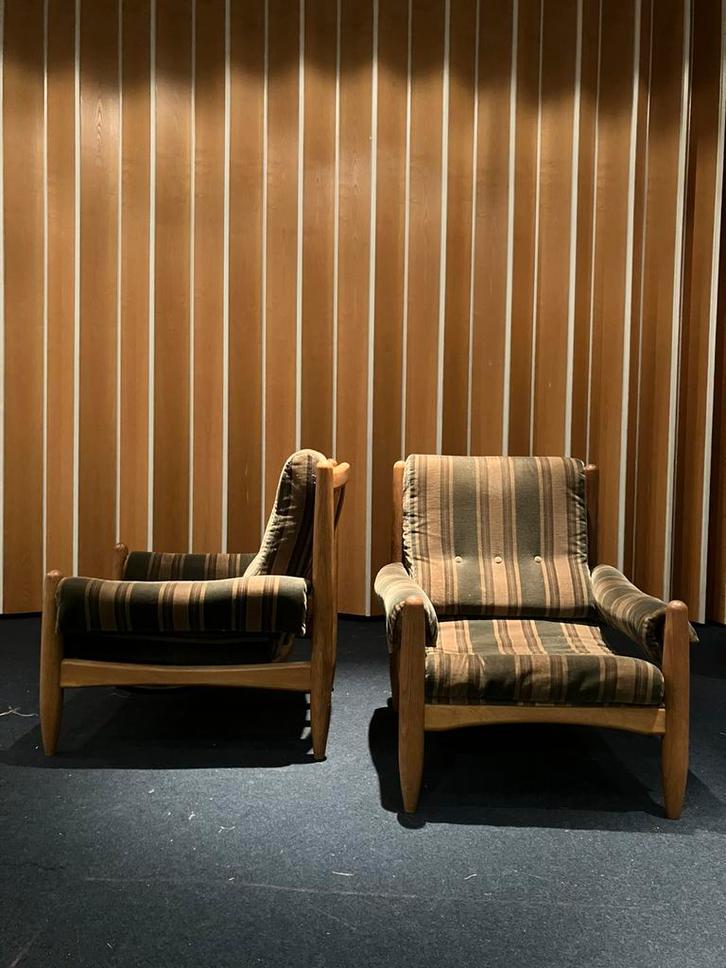 Vintage fauteuil - twee stuks, Maison & Meubles, Fauteuils, Utilisé, Bois, Tissus, 75 à 100 cm, 75 à 100 cm, Enlèvement