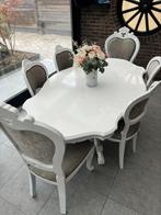 Brocante/ Antieke witte eettafel met 6 stoelen, Huis en Inrichting, Ophalen of Verzenden, Zo goed als nieuw