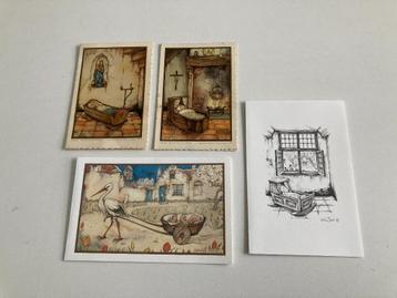 Anton Pieck : 4 beschreven geboorte kaartjes  beschikbaar voor biedingen