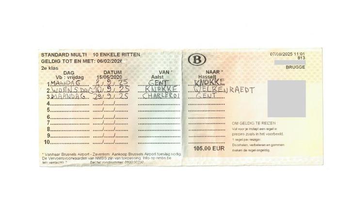 NMBS Standard Multi 7 ritten, Tickets en Kaartjes, Trein, Bus en Vliegtuig, Drie personen of meer, Algemeen kaartje, Trein