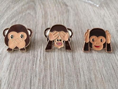 De drie aapjes horen zien en zwijgen pin Pins 3 maal, Verzamelen, Speldjes, Pins en Buttons, Nieuw, Speldje of Pin, Dier of Natuur