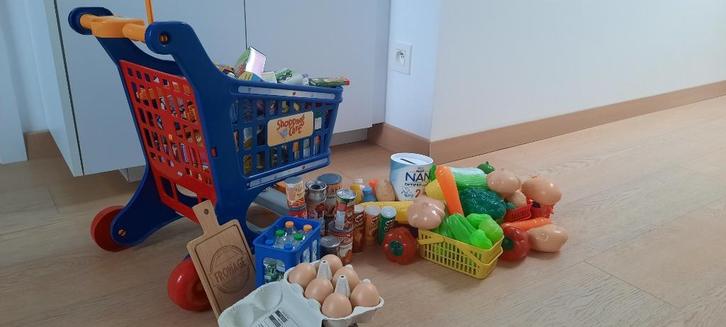 Winkelkarretje met inhoud, Enfants & Bébés, Jouets | Jouer aux cuisines, Utilisé, Jouer à la cuisine, Plastique, Enlèvement