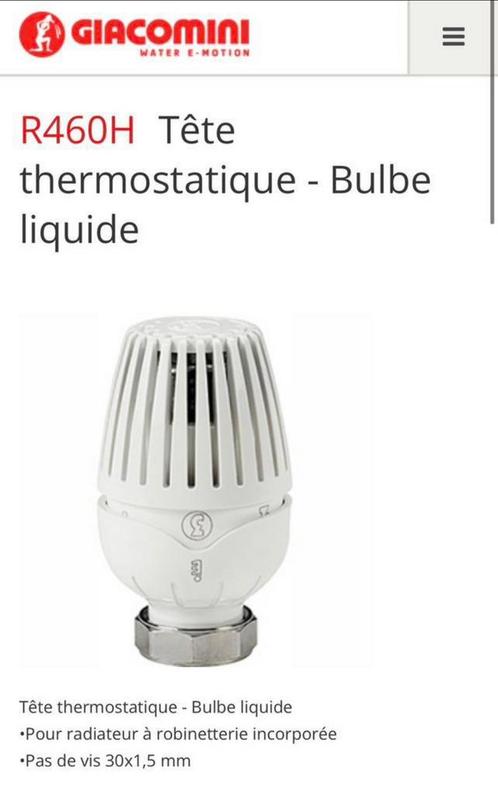 Vanne thermostatique (Giacomini) R460H & R470H, Bricolage & Construction, Chauffage & Radiateurs, Neuf, Radiateur