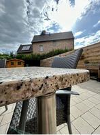 Grijs gemarmerde granieten tuintafel plus 6 stoelen, Ophalen, Zo goed als nieuw